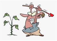 Cartoon of man attacking weeds