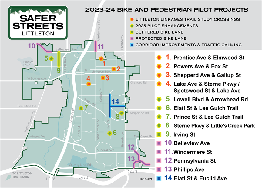 Map of bike and ped pilot projects